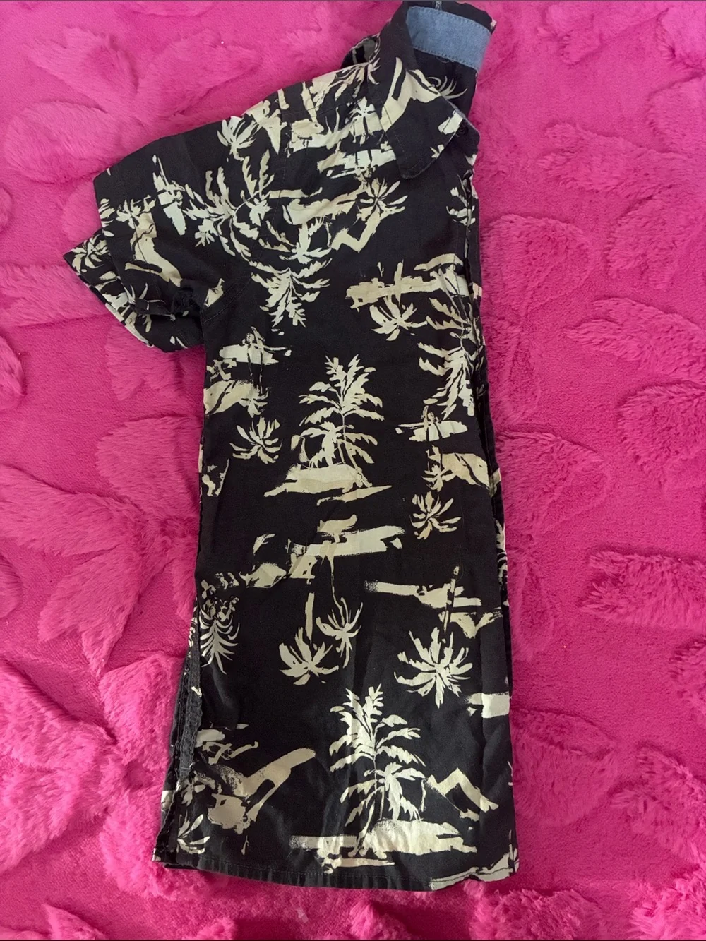 OshKosh B'gosh Black and Cream Palm-Print Short Sleeve Shirt